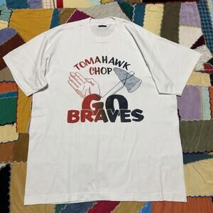 Vintage 90s Tomahawk Chop Atlanta Braves Graphic White Shirt XL Fits Large